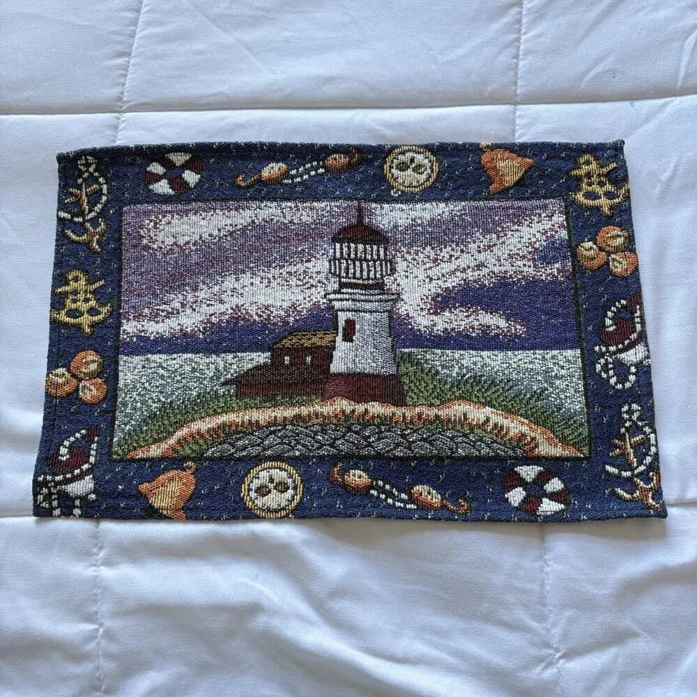 Vintage Set of 10 Coastal Nautical Beach Lighthouse‎ Placemats Reversible 17x11